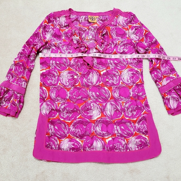 TORY BURCH Woman's Tunic Blouse Geometric Print Silk Blend 3/4 Sleeve Size 8 - Picture 7 of 11